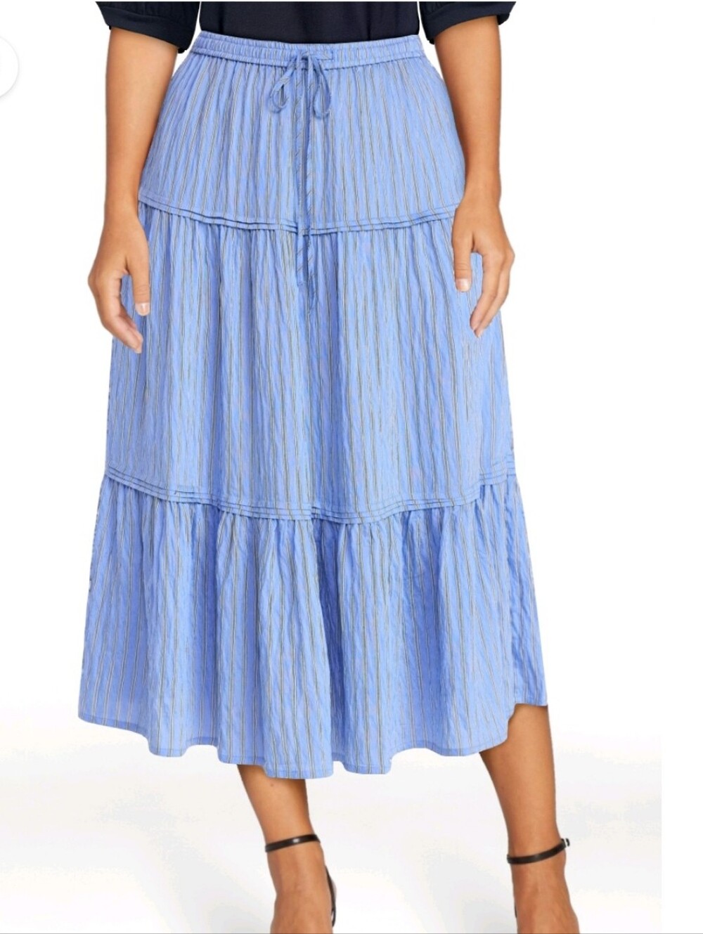 Time and Tru Blue Tiered Midi Skirt with Drawstring Waist Size XXL NWT